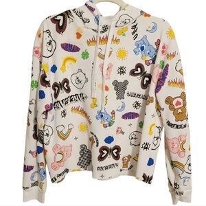 Care Bears | Women's White Cropped Or Novelty Graphic Hoodie (Size 1X)